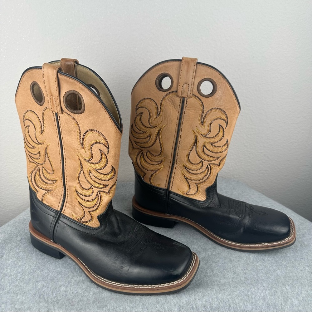 Smoky Mountain Leather Cowboy Boots Tan & Black Size Youth 4.5 Western Rodeo